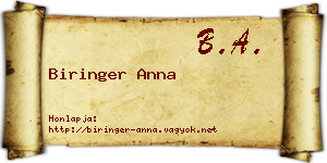 Biringer Anna névjegykártya